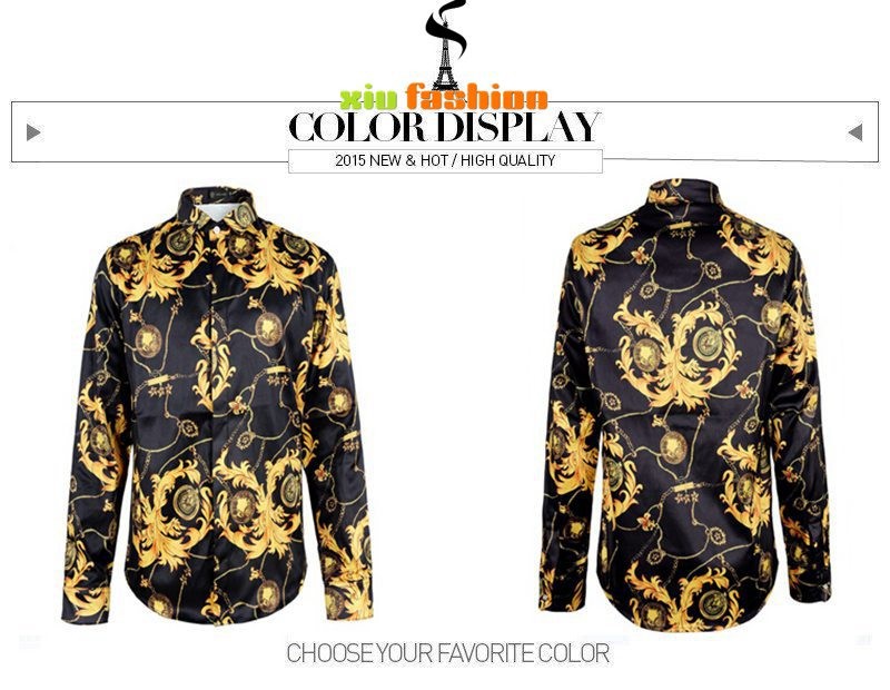 Famous Brand Men Shirts 2015 Fashion Men\'s Palace Gold Flower 3D Printed Long Sleeve Shirts Man Noble Tops Camisas Blouse M-XXL (7)