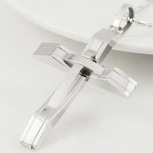 Fashion Metal Punk Stainless Steel Womens Mens Cross Pendant Necklace Waves Shaped 2014 Free Shipping