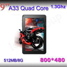 Quad Core 1 3GHZ 800 480 512MB 8GB 9 a33 Tablet pc Dual Camera Android 4