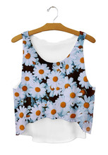 Summer Women Flower Print Crop Tops Vest Girls Students Casual Tank Beach Outdoor Blouse Short T-Shirt Basic Tee