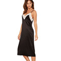 Sleeveless lace V neck black fashion women midi dress ladies satin nightgown sleepwear slip dress