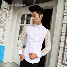 HOT new autumn Lace petals shirts non-mainstream personality male slim long-sleeve shirt nightclub singer costumes clothing