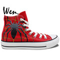 Wen Hand Painted Red Canvas Shoes Design Custom Spider Man Men Women s High Top Canvas