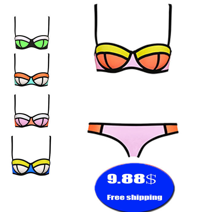 2015 vintage biquini women triangl Swim suit Bandeau swimsuits Solid Bikinis vintage Set Print Swimwear swimming suit (9)