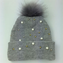 2015 New Pearl Rivet New High Grade Rabbit Fur Ball Decorate Hats For Women Knitted Caps For Winter 4 COLOR