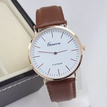 2015 New Arrival Men Watch High end Geneva Genuine Leather Casual Watch Super Thin Platinum Analog