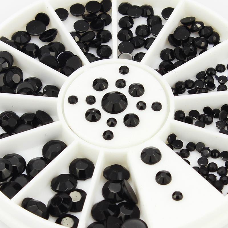 DIY 4 Sizes Black Acrylic Glitter Nail Art Tips Gems Rhinestones For Nails Decoration Stickers Free