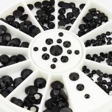 4 Sizes Black Acrylic Nail Art Stickers Tips Glitter 3d Nail Charms Tools DIY Decoration Wheel