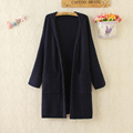 Female Spring Autumn Fashion Solid Color Twisted Plait Braided Edge Pockets Long Style Knitted Women s
