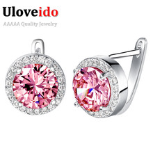 2015 Fashionable Pink Large Earrings Studs 925 Silver Earring for Ladies Bride Zircon Simulated Diamonds Marriage ceremony Gown Reward ULOVE R722