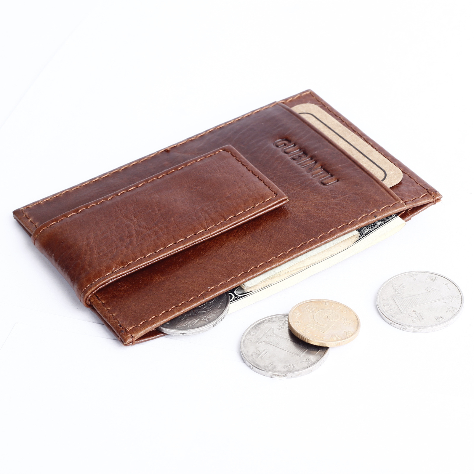 2016 Men Women Genuine Leather Pocket Money Clip Wallet Clamp for Money Magnetic Bill Clip ...