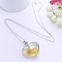 Vintage Silver Color Jewelry Fashion Glass Collares Dry Flower Statement Necklace for Women Fine Jewelry Christmas