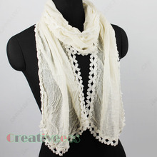 New Stylish Vintage Unique Fashion Women s Cotton Comfortable Long Scarf Shawl With Lace Trim