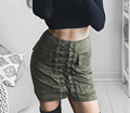 Shelikeit Autumn Lace Up Suede Leather Women Skirt Vintage Fur Pockets Preppy Mini Skirt High Waist