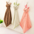 Hot Sale Cute Rabbit Design Hanging Towel Soft Coral Fleece Absorbent Household Kitchen Dishcloth Cartoon Kids