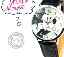 2015 venta caliente moda cuarzo reloj niño Mickey niños de dibujos animados relojes correa de cuero mejor regalos relojes de pulsera