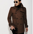 Brown 2016 new autumn winter Double breasted wool coat men fit slim mens pea coat woolen
