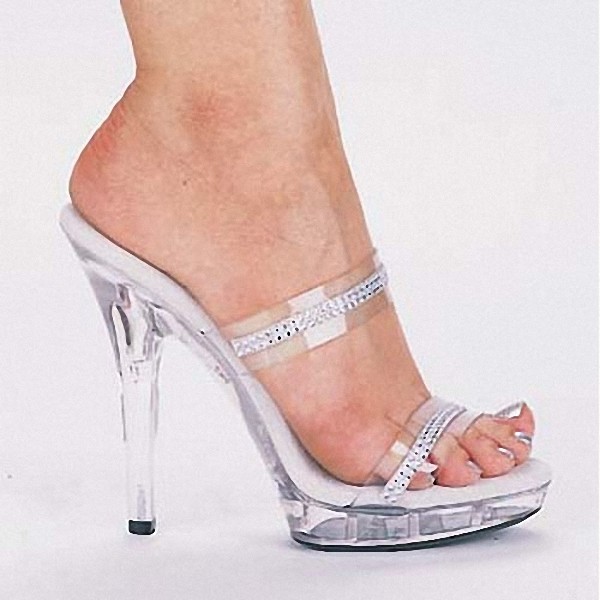 Clear high heels with rhinestones