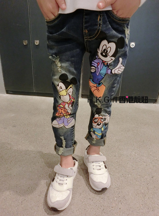Kids Clothing 2015 Spring and Autumn new girls boys jeans personality joker small straight pants