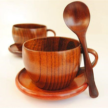 Zakka Wood cup Coffee Cups and Mugs Wooden cup set With Spoon and Tray Tea cup
