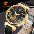 HOT OUYAWEI Mechanical Men s Watch Skeleton wristwatch Man watches Leather Relogio Masculino Luxury Fashion Casual