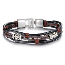 Multi-Layer Genuine Leather Men Bracelet Fashion Silver Bracelet For Men’s Brown Leather Male Bracelet Accessories Jewelry