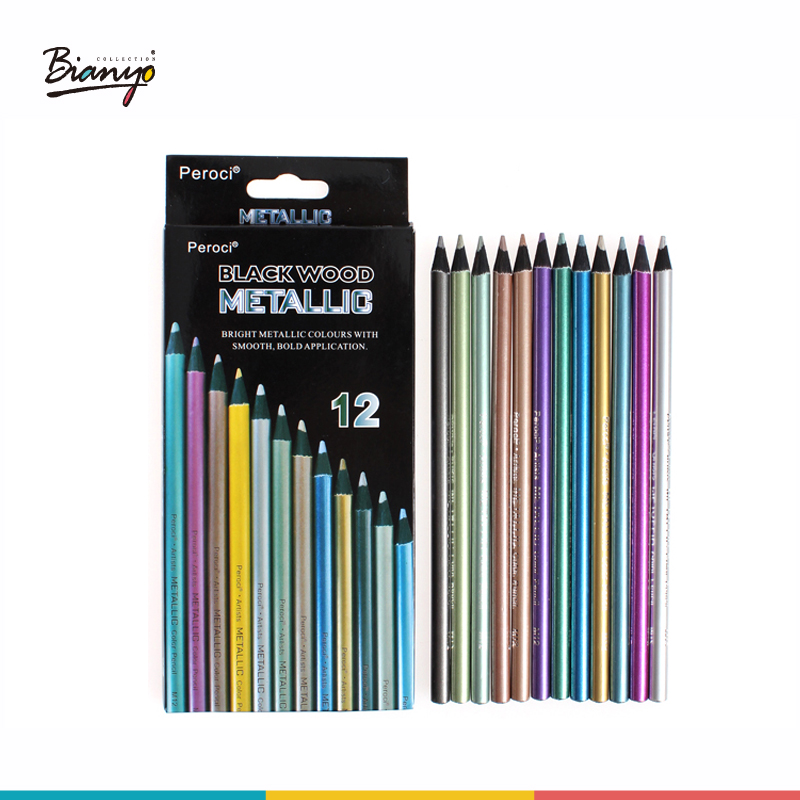 Hot Sale 12 Colors/box Black Wood Lapis De Cor Professional Metallic