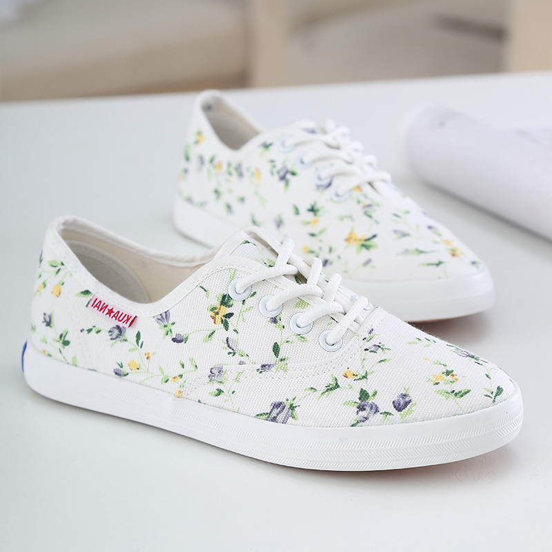 Hot Sale New Brand Style Low Top Flower Women Sneakers Flats Lace Up Girl Canvas Shoes