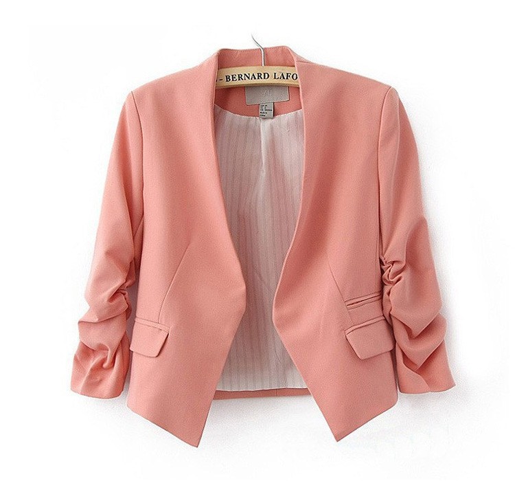 2015 New arrival women blazer fashion outwear colorful coat Three Quarter women jacket casual yellow blazer feminine JT48 (8)