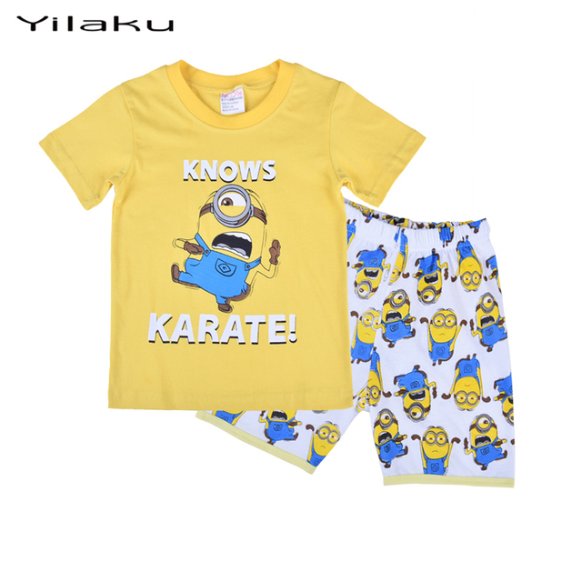 Миньон Pyjama мальчики девочки Pijamas установить с коротким рукавом и штаны Pijamas миньонов дети Pyjama Enfant пижамы устанавливает CF211