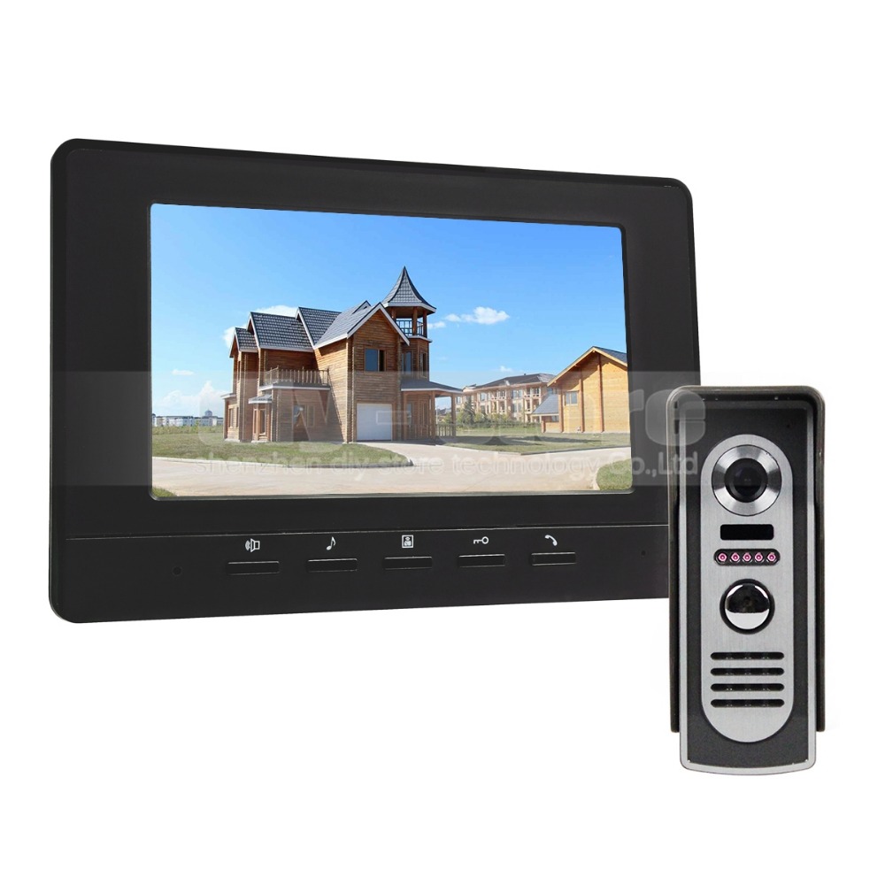 600TV Line 7inch Video Intercom Video Door Phone IR Night Vision Outdoor Camera Black 1v1