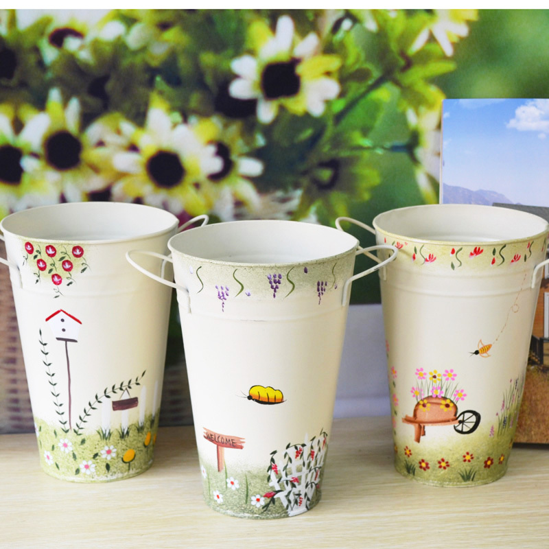 Home Decor Pots | hand painted metal flower garden ears plugged barrel Home Decor Pots | hand painted metal flower garden ears plugged barrel