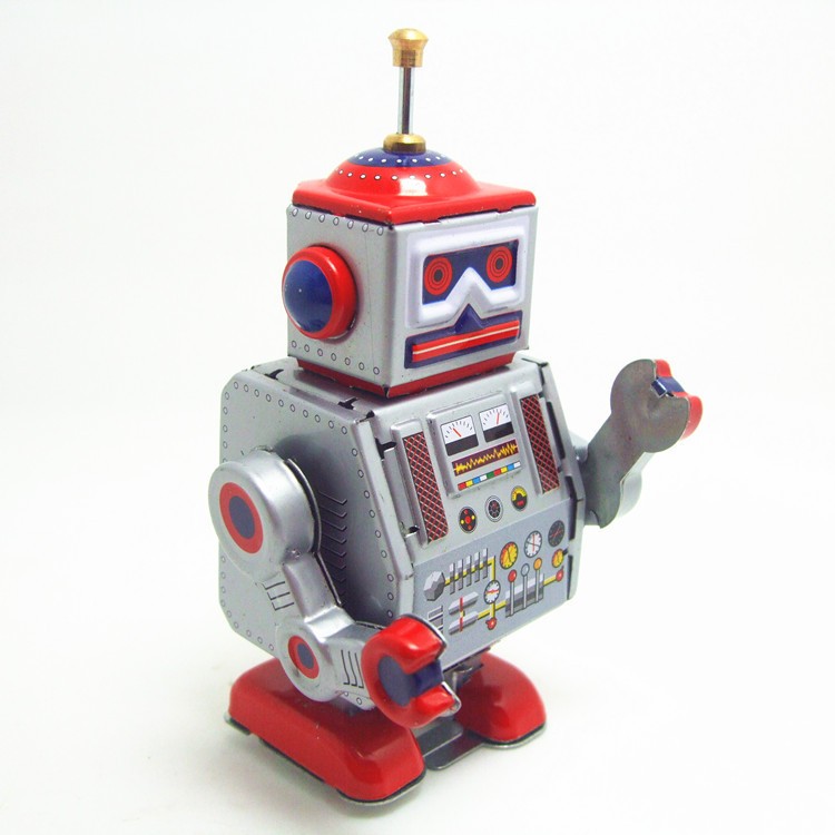 Red Wind Up Walking Robot Astronaut Zinn Spielzeug Clockwork mechanische 