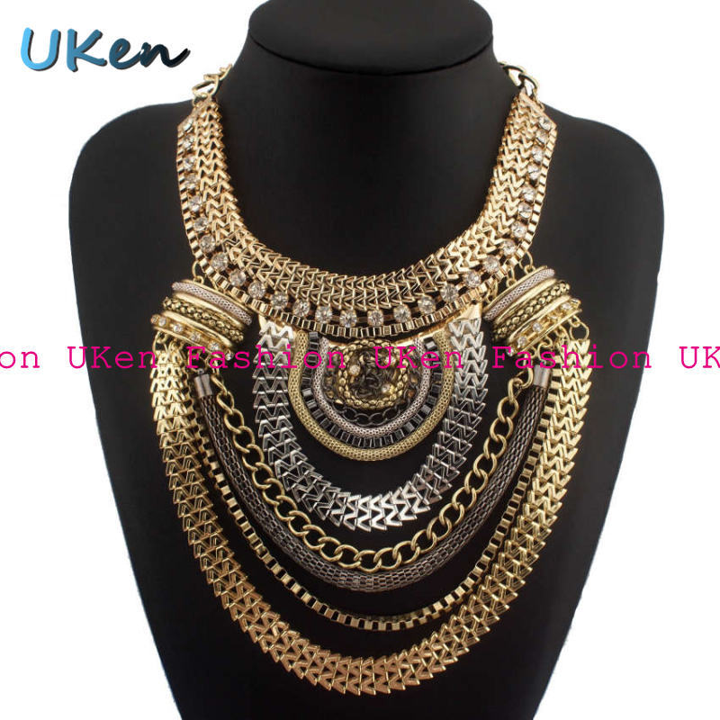 Big Fashion Exaggerated Brand Style Multi ethnic Women s White K Gold Plated Chains Necklace Evening
