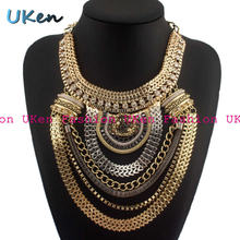Big Fashion Exaggerated Brand Style Multi-ethnic Women’s White K Gold Plated Chains Necklace Evening Dress Jewelry Free Shipping