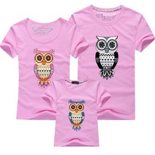 2015 New Family Look Owl Printed T Shirts 12 Colors Summer Family Clothes Father Mother Daughter