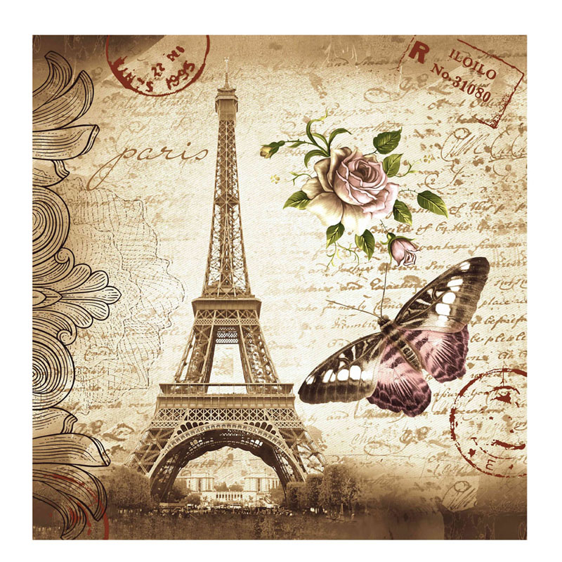 Newest Retro Eiffel Tower & Butterfly Shower Curtain Bathroom Waterproof Fabric 180.00 cm x 180.00 cm