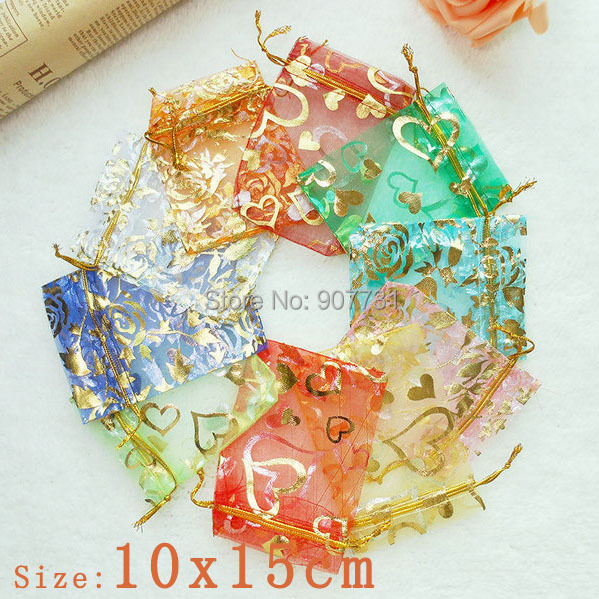 100 Random Multi-Color Bronzing Pattern Drawable Organza Wedding Gift ...