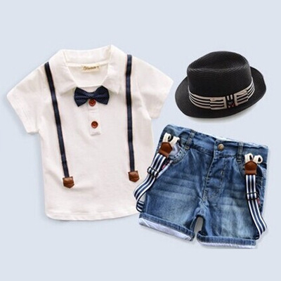 2015 hot New brand children sport clothing boy suits (t-shirts+ jeans hat) fashion kids clothes sets cowboy suit Wholesale