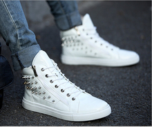 new 2014 men fashion sneakers high top rivet patent leather shoes hip hop shoes breathable heihgt