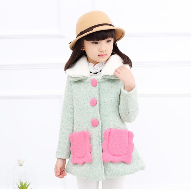 2015 new fashion mother and daughter winter clothing girls wool winter coats long pockets bow long sleeve kids autumn winter blends jackets warm 6 7 8 9 10 11 12 13 14 15 16 years old kids little big girls autumn children wool clothes (12)
