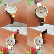 Women Ladies Candy Color Fashion Thin Leather Strap Quartz Bracelet Wrist Watch 2K8F