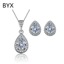 Water shape white gold plated wedding jewelry sets for women cz diamond earring+pendant fashion jewerly accessories YXSM019