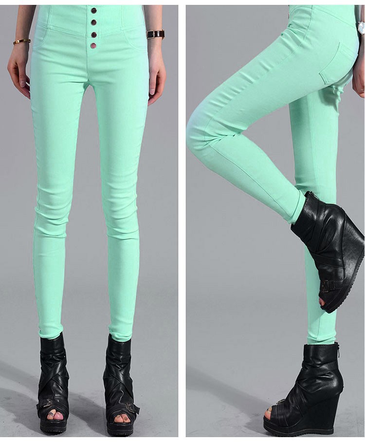 9candy color pencil pants ladies high waist button pants casual trousers