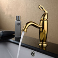 Bathroom Sink Faucets Gold Color Single Hole Deck Mounted Waterfall Hot and Cold Water Mixer Tap