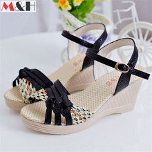 New Women Platform Wedges Sandals 2016 Fashion Buckle Strap High Heel Sandal Wedge Mixed Color Fish Head Women’s Summer Shoes