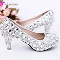 Sexy Crystal Wedding Dress Shoes 5cm Middle Heel Comfortable Bridal Shoes Silver Woman Party Prom Shoes