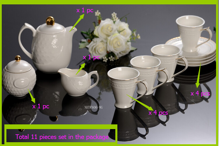 11 pieces Gold Inlay relief coffee cup set home drinkware 4 people of western modern coffee