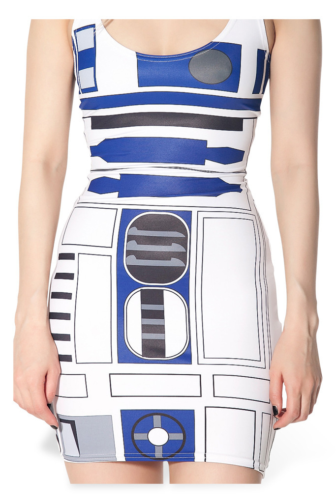 2015 New Style Sexy Fashion Sexy Star War R2 D2 R2d2 Droid Robot Printed Spring Dress Club Wear 3106