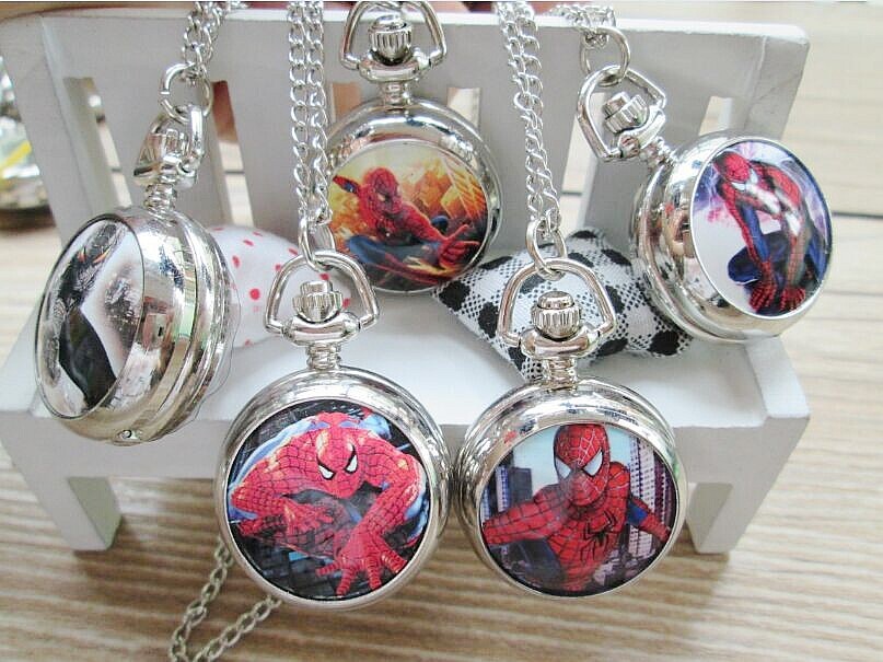 Marvel Super Heros Spiderman Necklace Pocket Watch Child Boy Watch Fashion 1pcs 